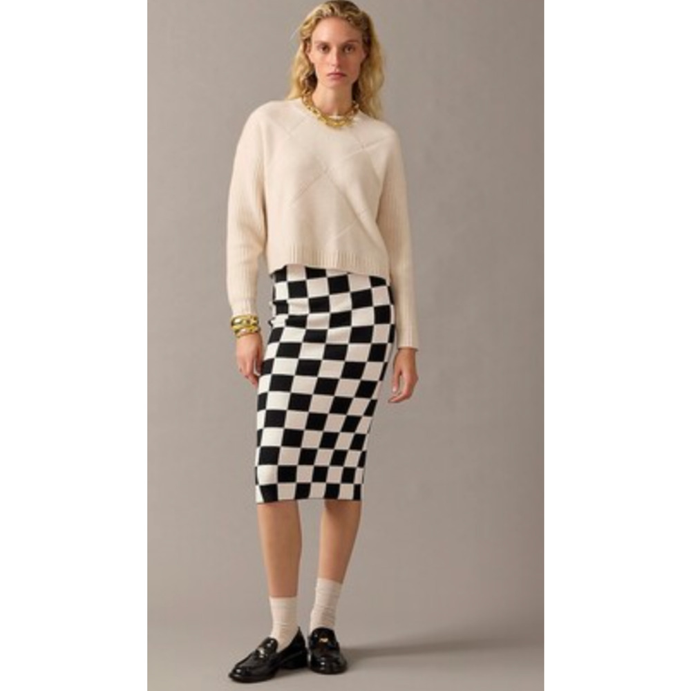 J.CREW MUSLIN BLACK LIMITED EDITION CHECK CHECKERBOARD MIDI SWEATER SKIRT SZ S